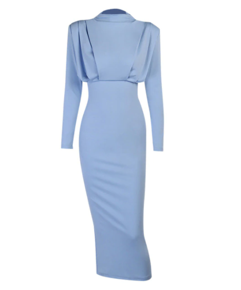 Kvinnors långärmad midi-klänning med hög hals, figursydd midja, elegant bodycon-stil