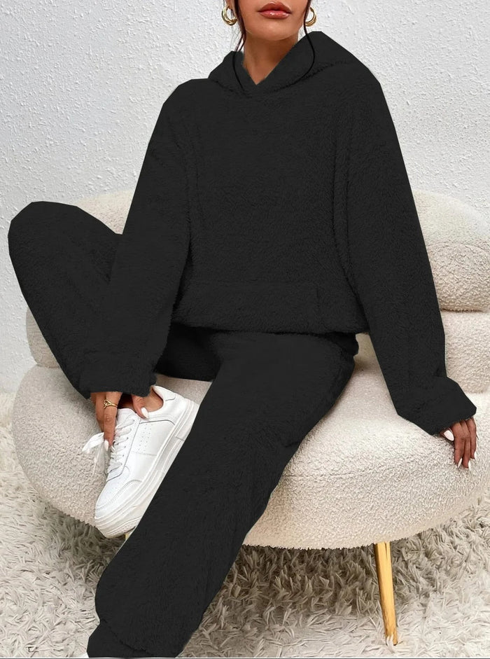 Kvinnors Teddy Lounge Set – Huva Fleece Tvådelad för Vinteravkoppling