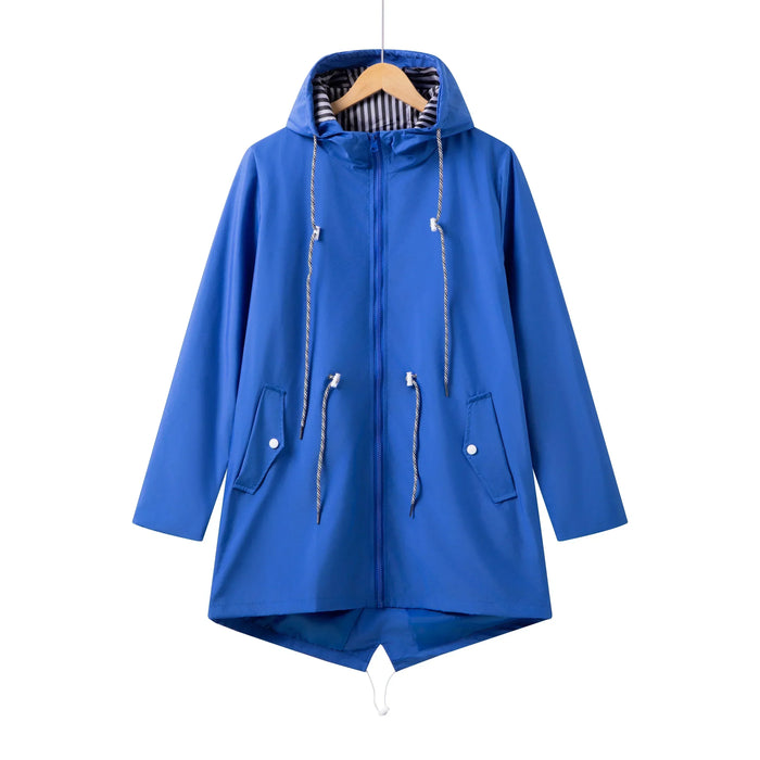 Kvinnors Hooded Drawstring Parka – Zip-Up Jacka för Övergångsväder