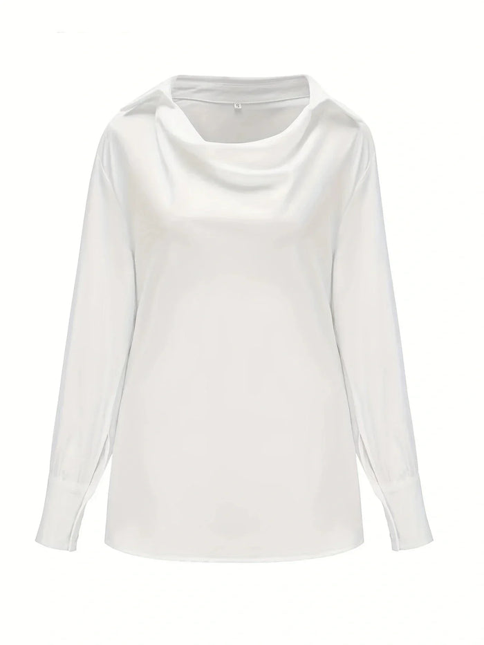 Kvinnors Cowl-Neck Krage Blus – Draperad Långärmad Stil för Kontor och Elegant Användning