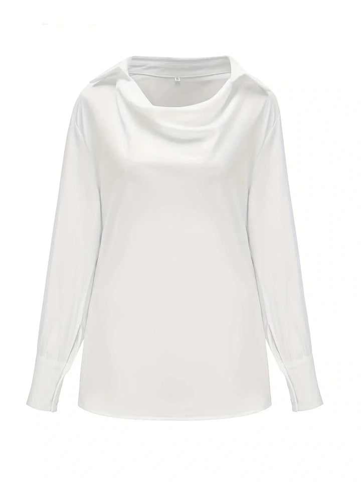 Kvinnors Cowl-Neck Krage Blus – Draperad Långärmad Stil för Kontor och Elegant Användning