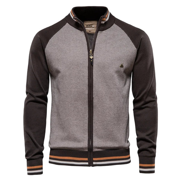 Mans Tvåfärgad Zip Cardigan Ribbad Ståkrage Jacka
