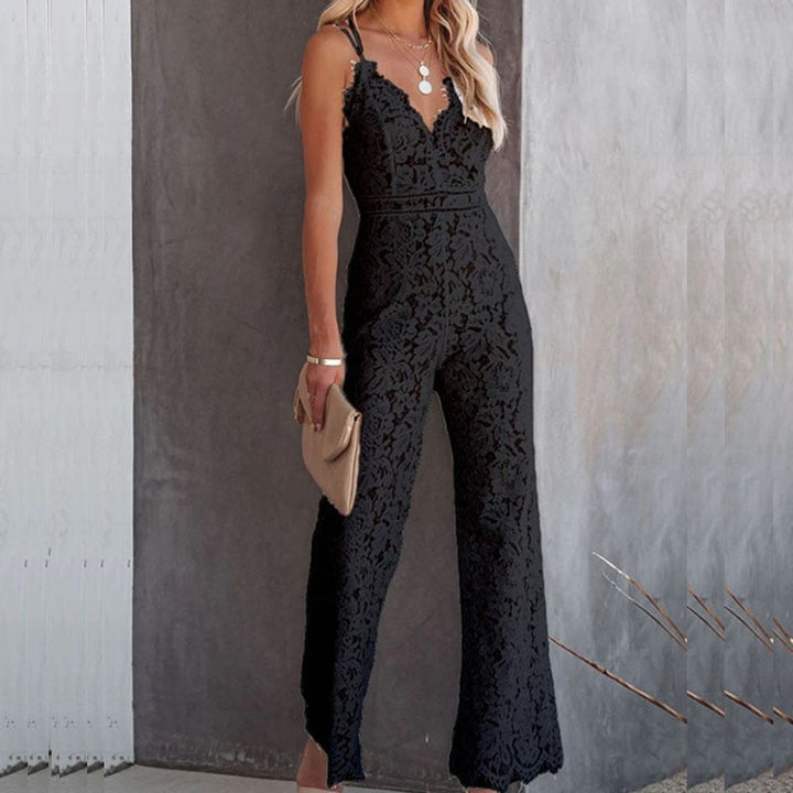 Kvinnors Spets Jumpsuit Elegant V-ringning Vid Byxa Kvälls- &amp; Tillställningsoutfit