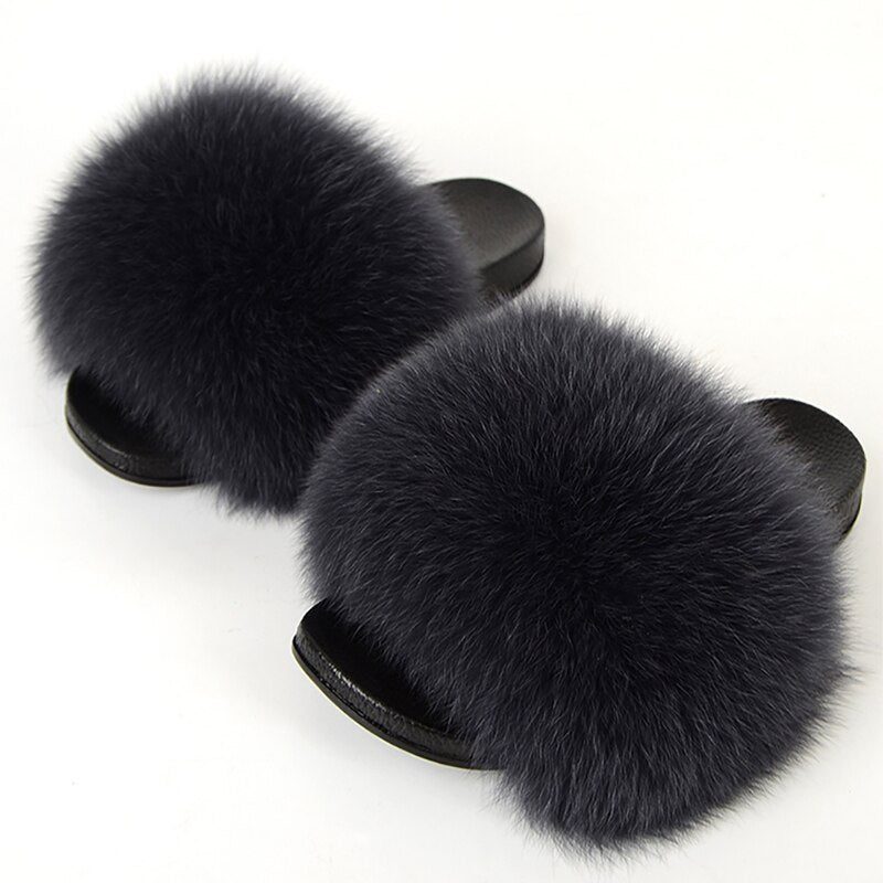 Kvinnors Fluffiga Fuskpäls Tofflor Mjuka Plysch Slide Sandaler Öppen Tå Bekväm Passform