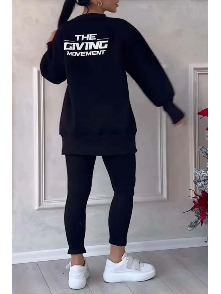Kvinnors Oversized Sweatshirt och Slimbyxor Set – Modernt Tvådelat Casual Outfit