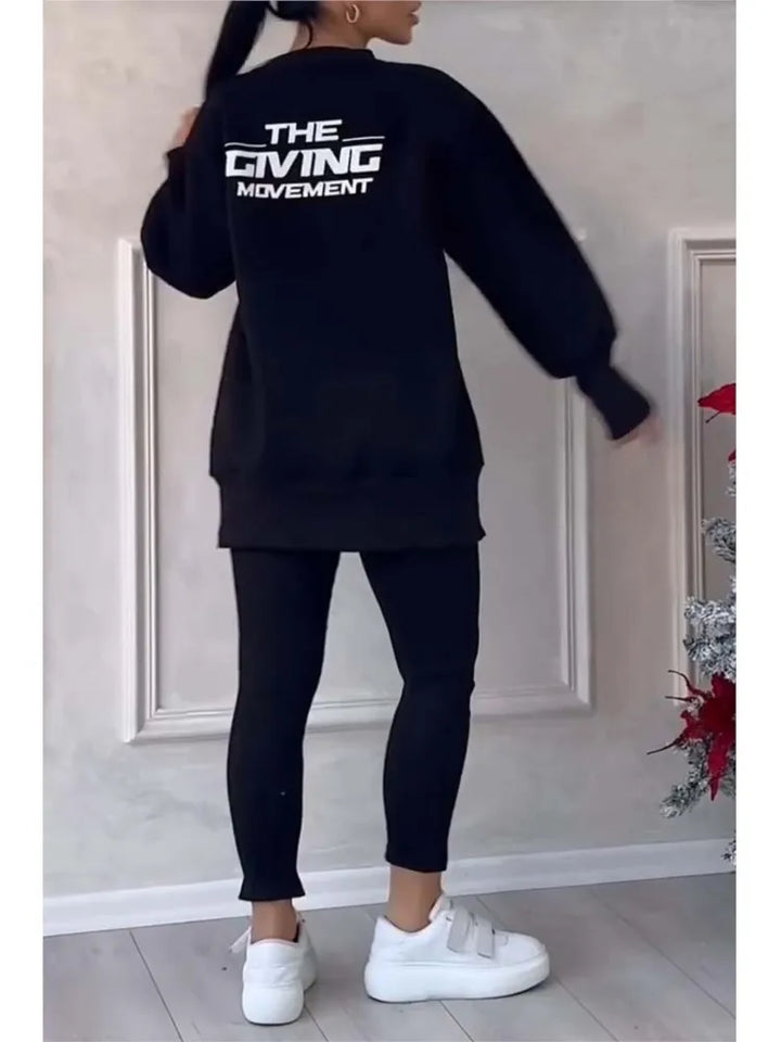 Kvinnors Oversized Sweatshirt och Slimbyxor Set – Modernt Tvådelat Casual Outfit