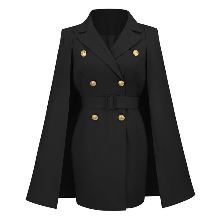 Kvinnors Cape Blazer Mini Klänning – Bälte Tailored Stil för Kontor och Kvällsbruk