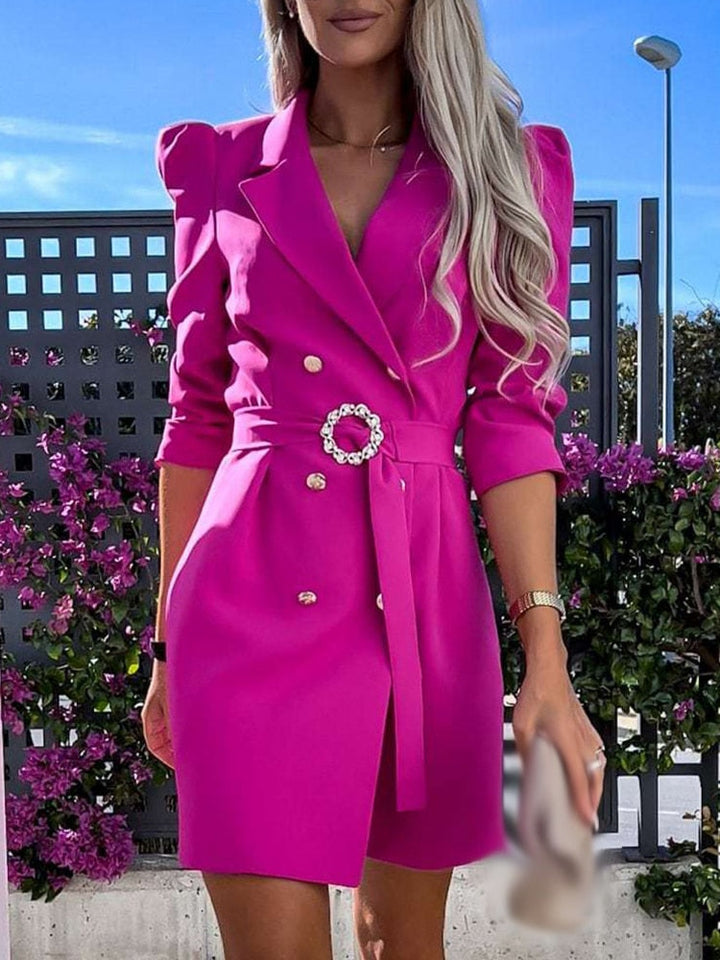 Kvinnors Blazer Klänning Dubbelknäppt Med Bälte i Midjan Skräddarsydd Mini Smart Stil