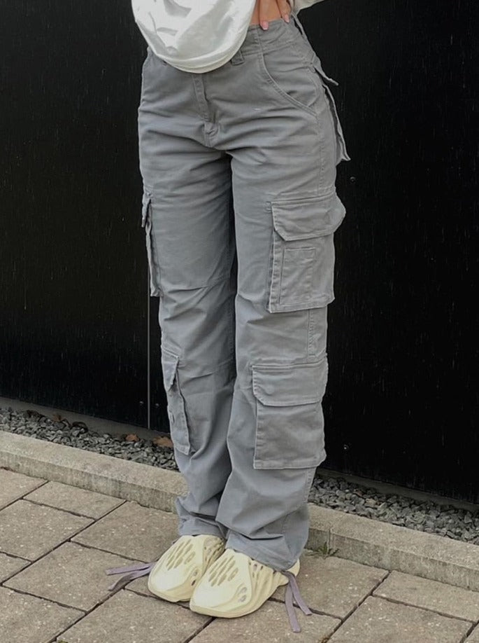 Kvinnors Cargo Byxor Vid Ben Utility Fickor Streetwear Byxor
