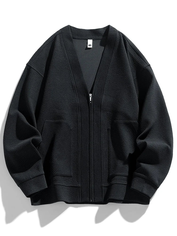 Herrars Vinter Zip Cardigan – Stretch Stickad Komfortlager