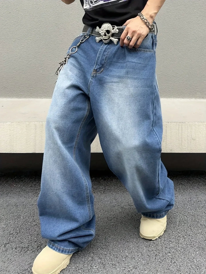 Herrens Baggy Streetwear Jeans – Avslappnade Vida Denim för Urban Avslappnad Stil