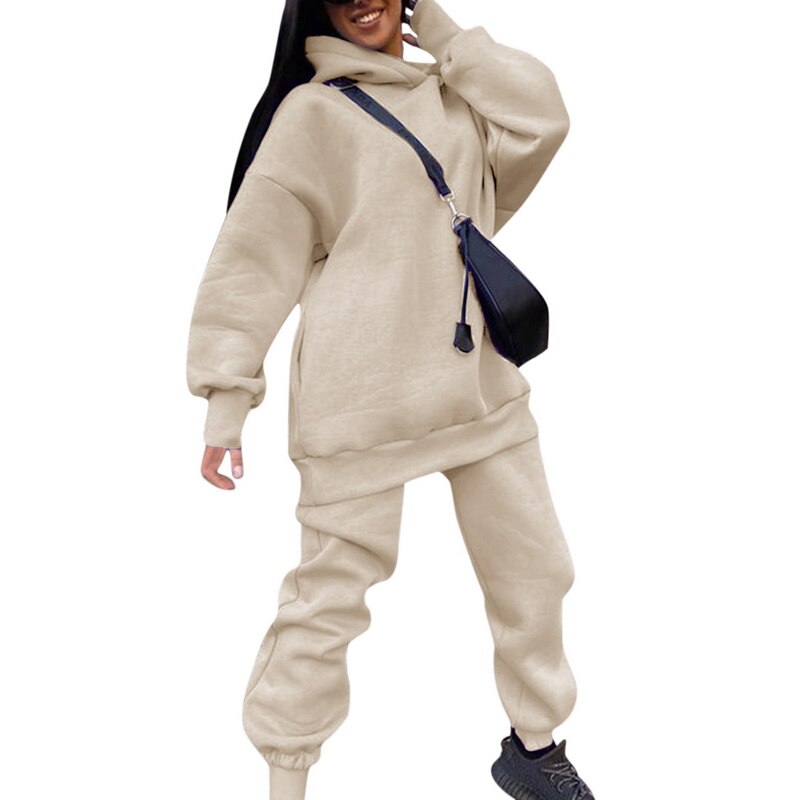 Dam Oversized Hoodie och Joggers Set – Avslappnad Tvådelad Träningsoverall för Fritidskläder och Hemmakläder