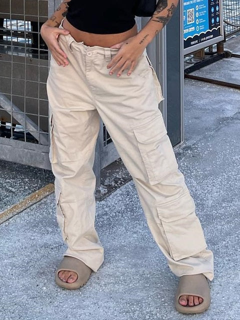 Kvinnors Cargo Byxor Vid Ben Utility Fickor Streetwear Byxor