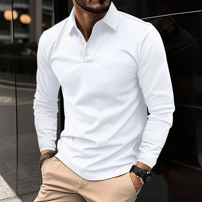 Herr Slim-Fit Långärmad Polo Tröja – Mjuk Smart Casual Topp för Kontor och Kvällsbruk