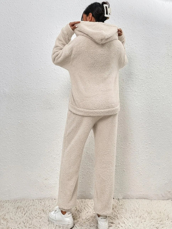 Kvinnors Teddy Lounge Set – Huva Fleece Tvådelad för Vinteravkoppling