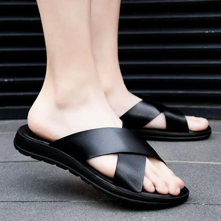 Herrskinn Slip-On Sandaler Italiensk Stil Premium Bekväm Sommar Avslappnad Utomhussko