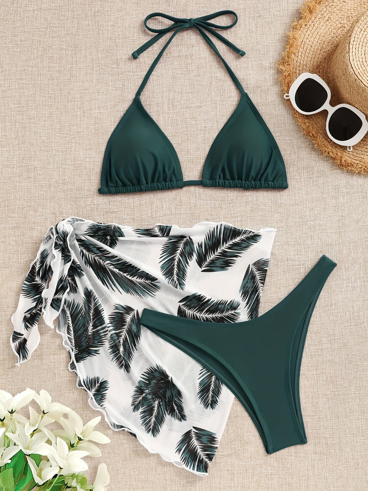 Kvinnors Halterneck Bikini Set Tryckt Wrap Resort Badkläder
