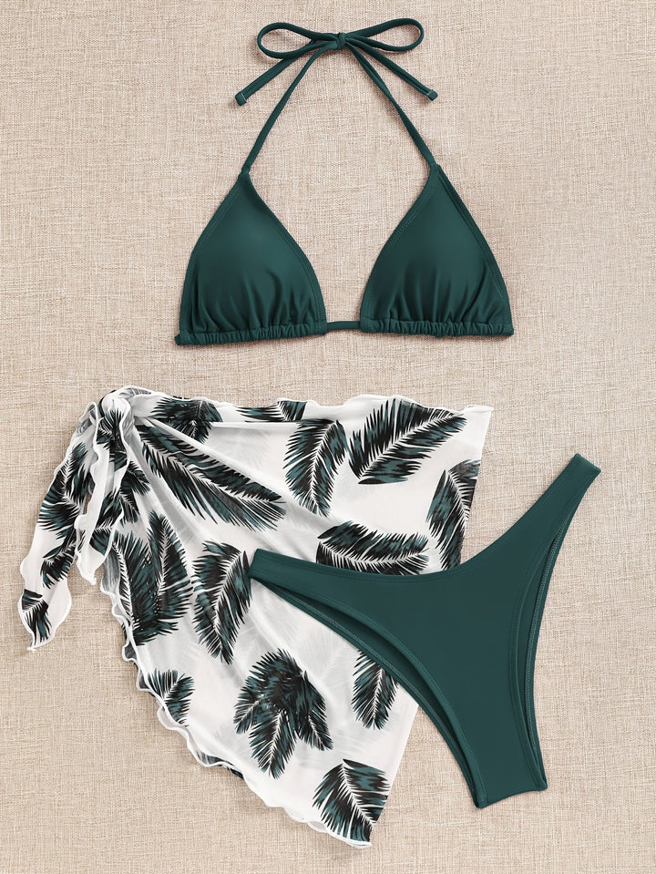 Kvinnors Halterneck Bikini Set Tryckt Wrap Resort Badkläder