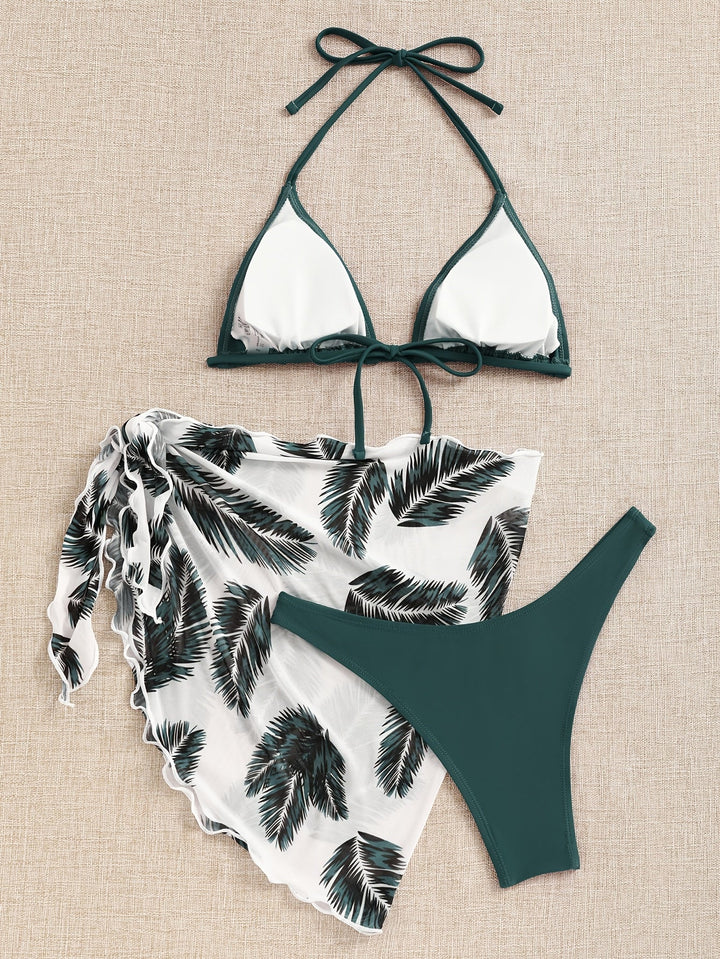 Kvinnors Halterneck Bikini Set Tryckt Wrap Resort Badkläder