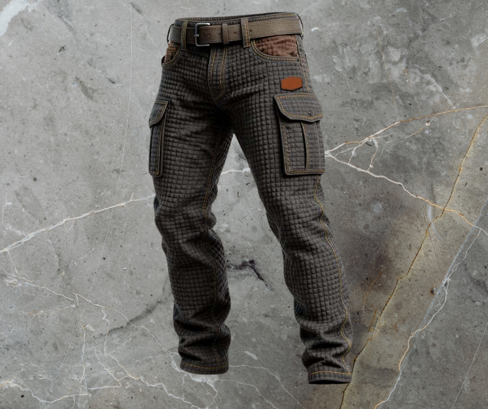 Herrarnas kviltade cargobyxor med texturerad utility ficka, slim fit