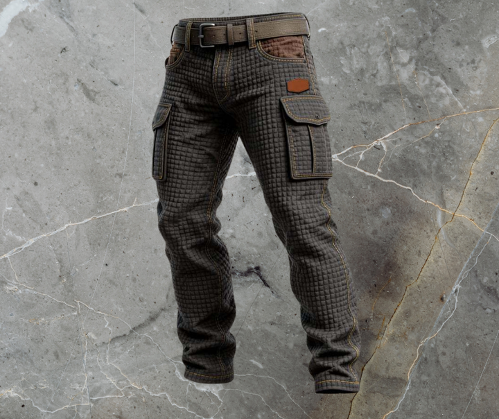 Herrarnas kviltade cargobyxor med texturerad utility ficka, slim fit
