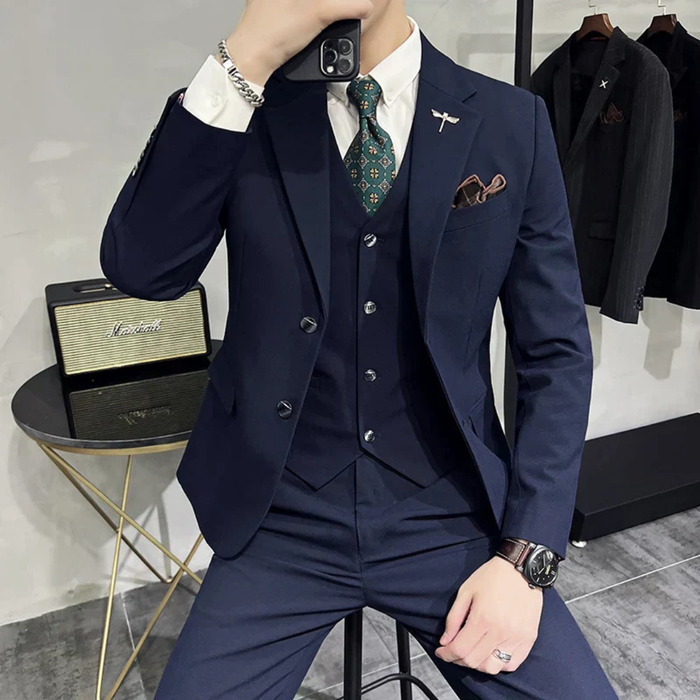 Herr Slim-Fit Tredelad Kostym med Kavaj Väst Byxor