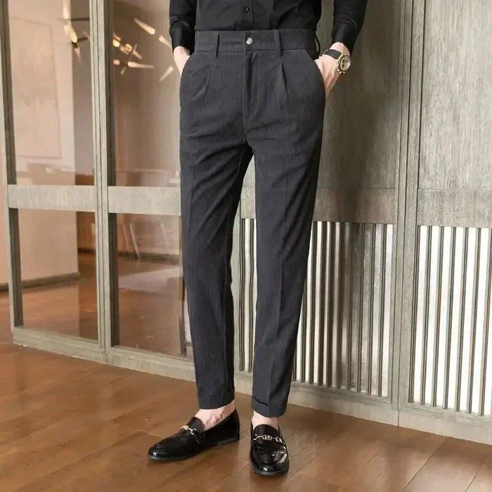 Herr Manchesterbyxor Slim Fit med Hög Midja och Veck