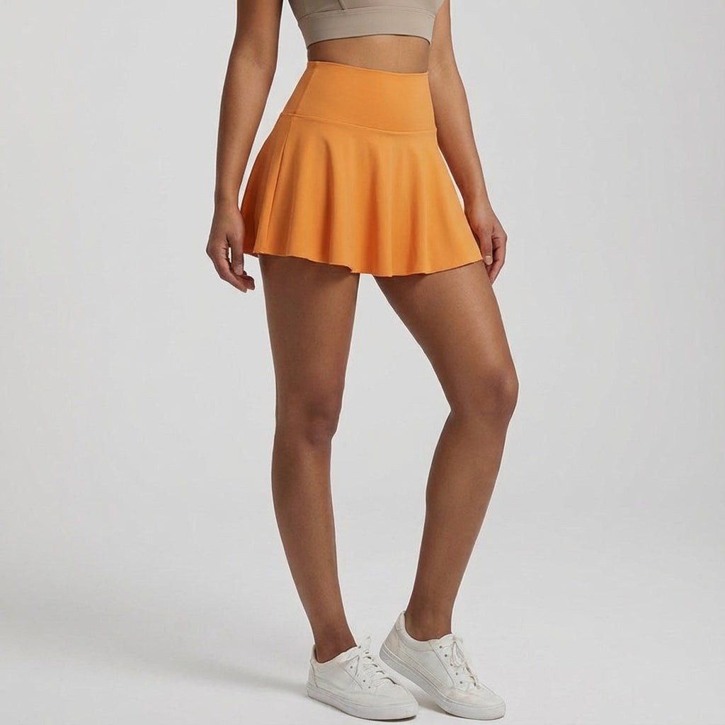 Kvinnors Högmidjade Tennis Skort – Andningsbar Stretch Sportkjol med Inbyggda Shorts och Ficka