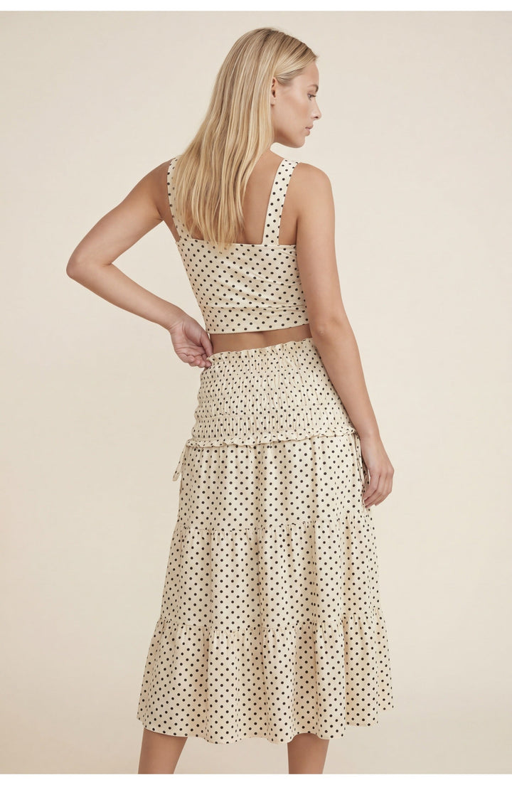 Kvinnors Prickig Off Shoulder Crop Top Midi Kjol Set