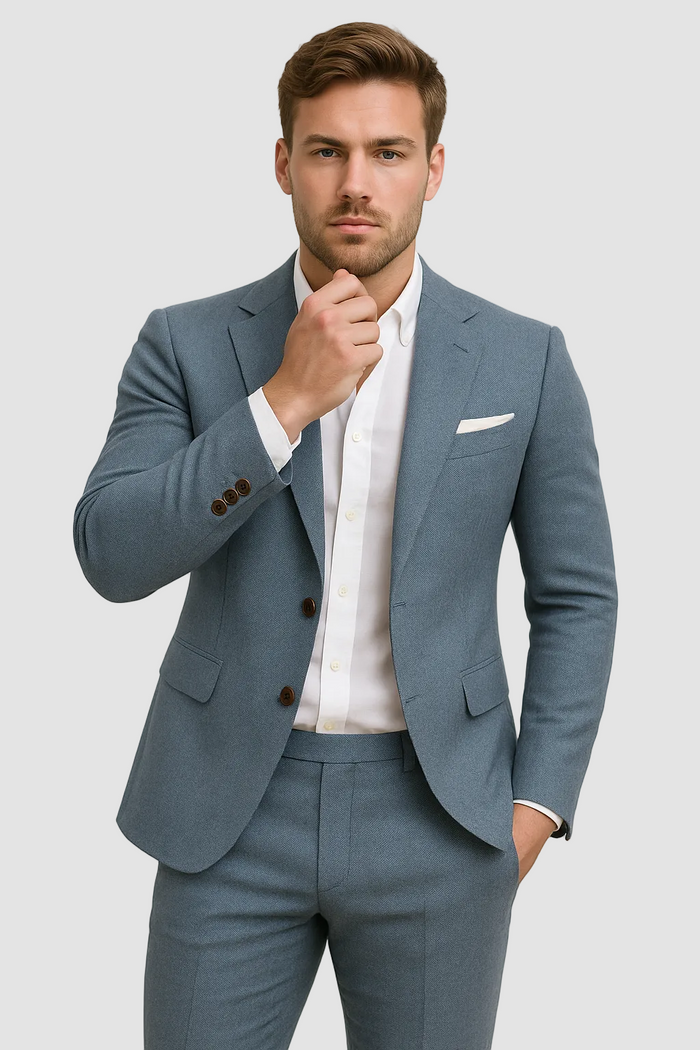 Herrars Slim Fit Skräddarsydd Blazer och Byxor Formell Kostym
