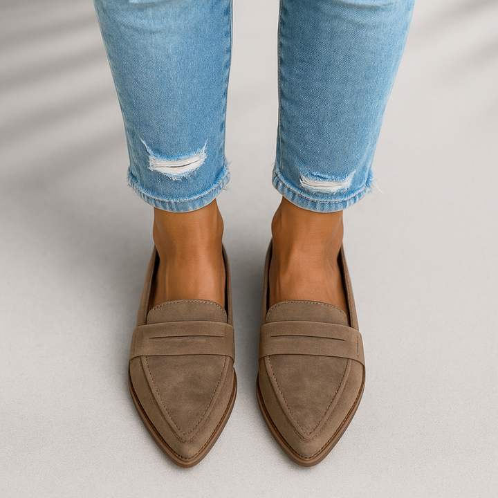 Kvinnors Spetsiga Loafers Mjuk Mocka Stil Slip-On Lågskor