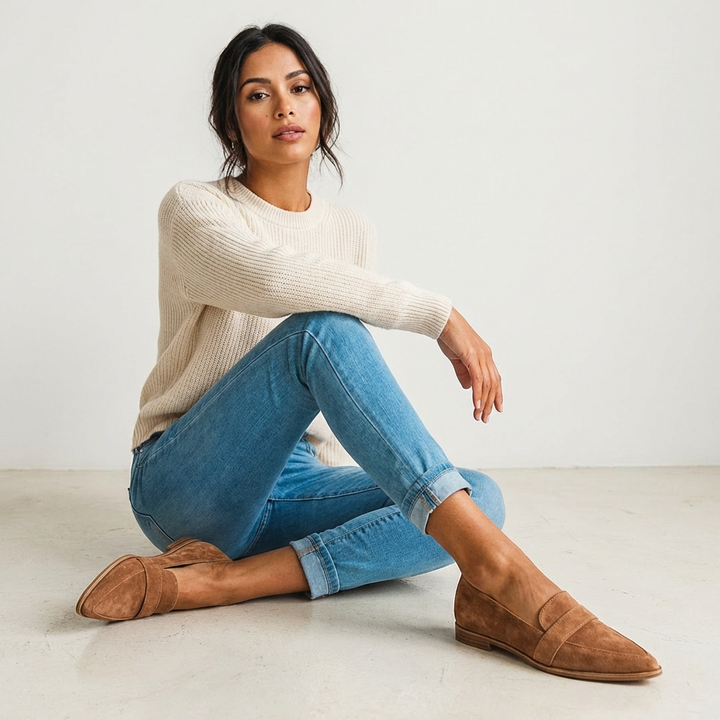 Kvinnors Spetsiga Loafers Mjuk Mocka Stil Slip-On Lågskor