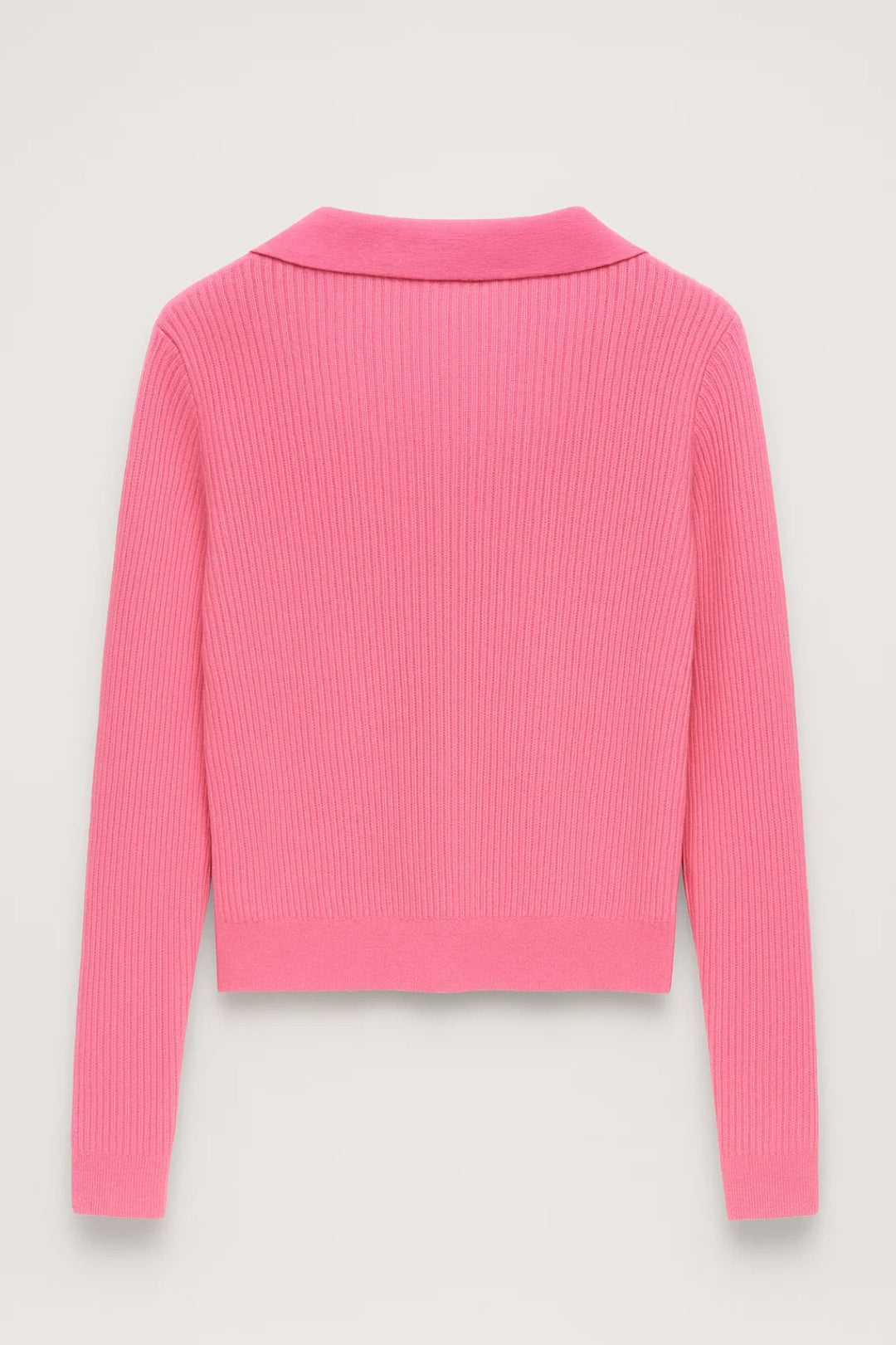 Kvinnors Ribbad Stickad Tröja med Krage V-Hals Cropped Fit
