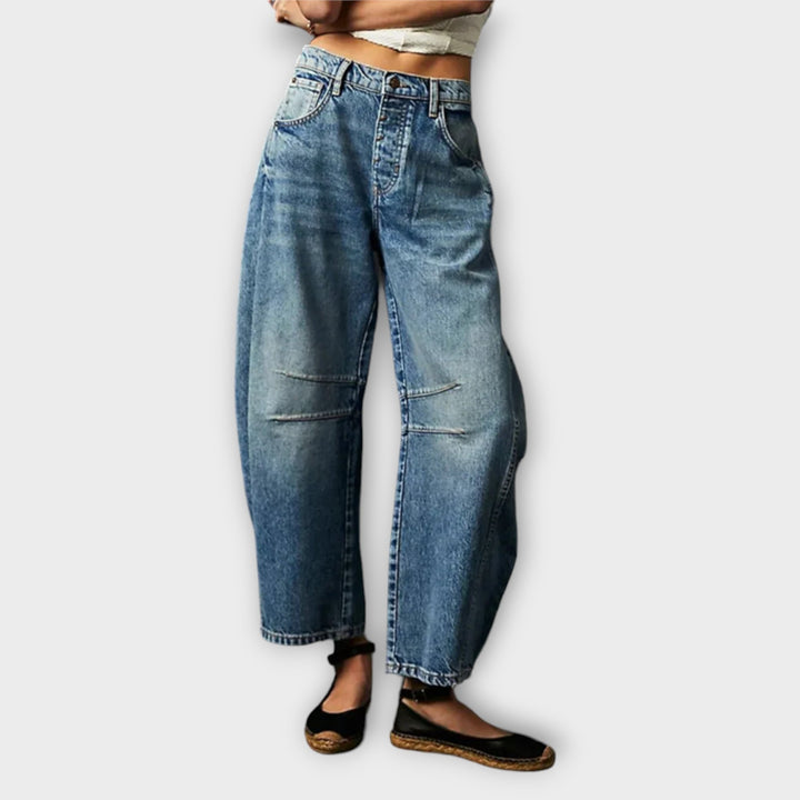 Kvinnors Högmidjade Vida Ben Avslappnade Jeans