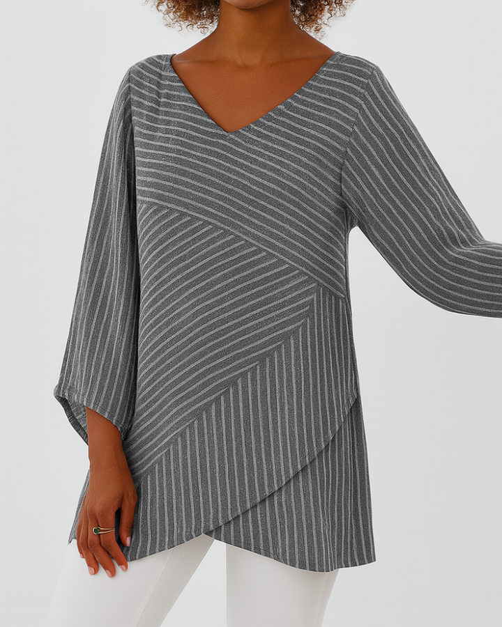 Kvinnors Asymmetrisk Lagerpålägg – Randig Batwing Ärmsmart Casual Stil
