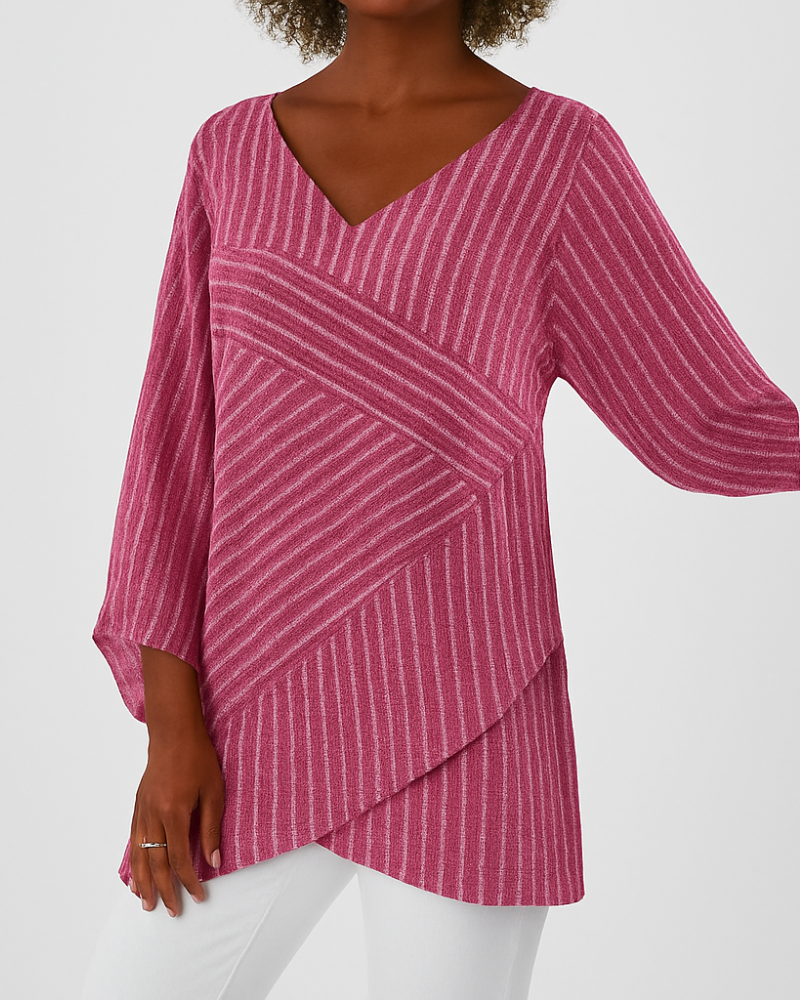 Kvinnors Asymmetrisk Lagerpålägg – Randig Batwing Ärmsmart Casual Stil