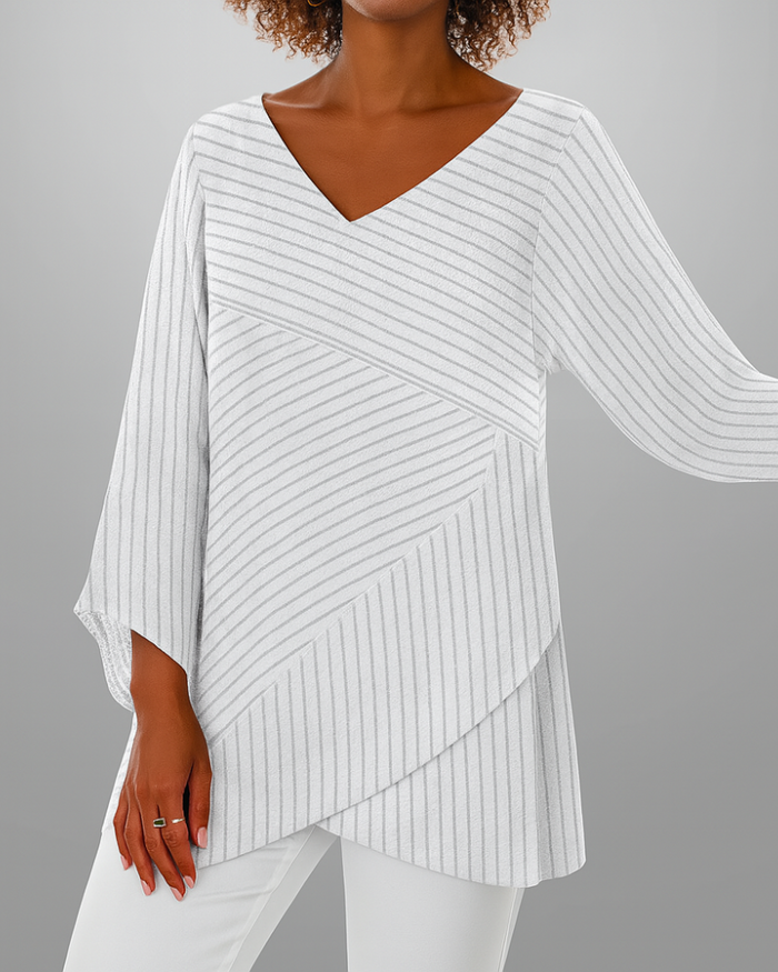 Kvinnors Asymmetrisk Lagerpålägg – Randig Batwing Ärmsmart Casual Stil