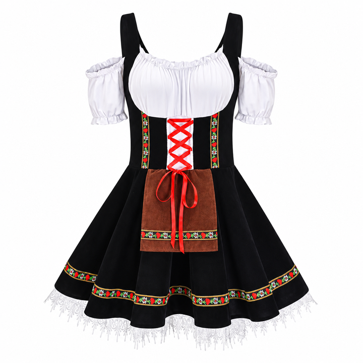 Kvinnors Folklig Dirndl Klänning – Off-Shoulder Festivalstil med Dekorativ Framskärp