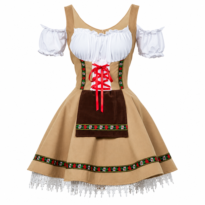 Kvinnors Folklig Dirndl Klänning – Off-Shoulder Festivalstil med Dekorativ Framskärp