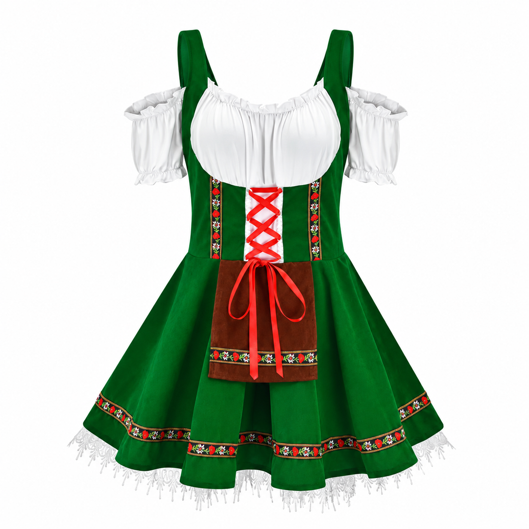 Kvinnors Folklig Dirndl Klänning – Off-Shoulder Festivalstil med Dekorativ Framskärp