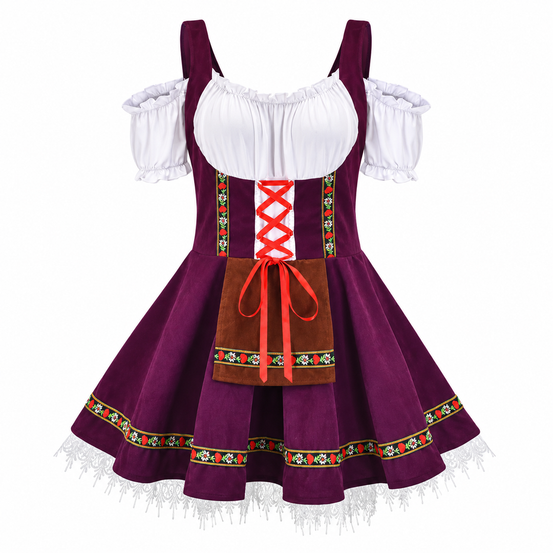 Kvinnors Folklig Dirndl Klänning – Off-Shoulder Festivalstil med Dekorativ Framskärp