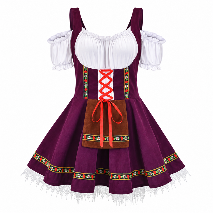 Kvinnors Folklig Dirndl Klänning – Off-Shoulder Festivalstil med Dekorativ Framskärp