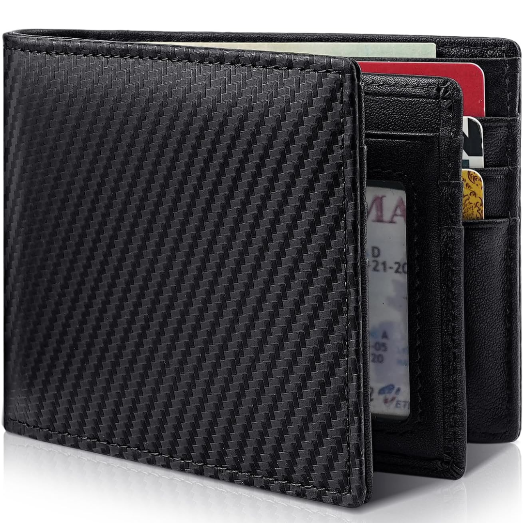 Herrars Slim RFID-blockerande plånbok – Äkta läder bifold med 13 kortfack och ID-fönster