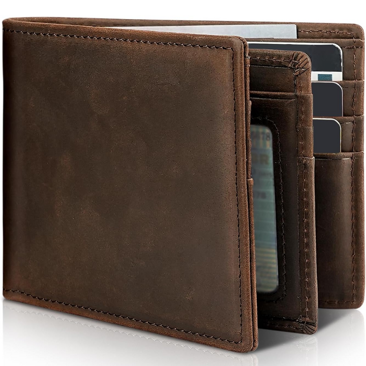 Herrars Slim RFID-blockerande plånbok – Äkta läder bifold med 13 kortfack och ID-fönster