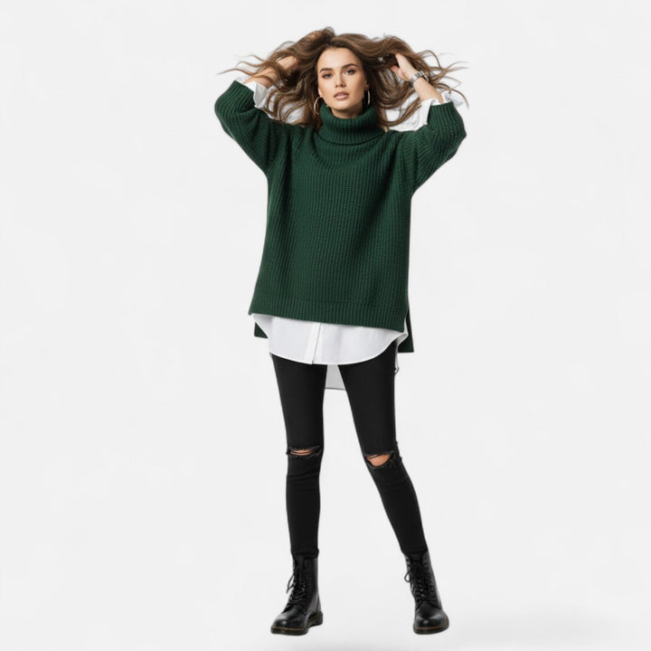 Valmonti | Dam Plus-Storlek Mock-Neck Tröja – Löst Stickad Tröja