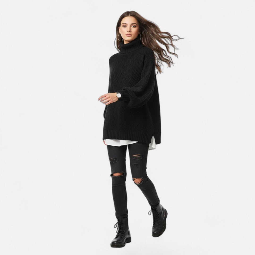 Valmonti | Dam Plus-Storlek Mock-Neck Tröja – Löst Stickad Tröja