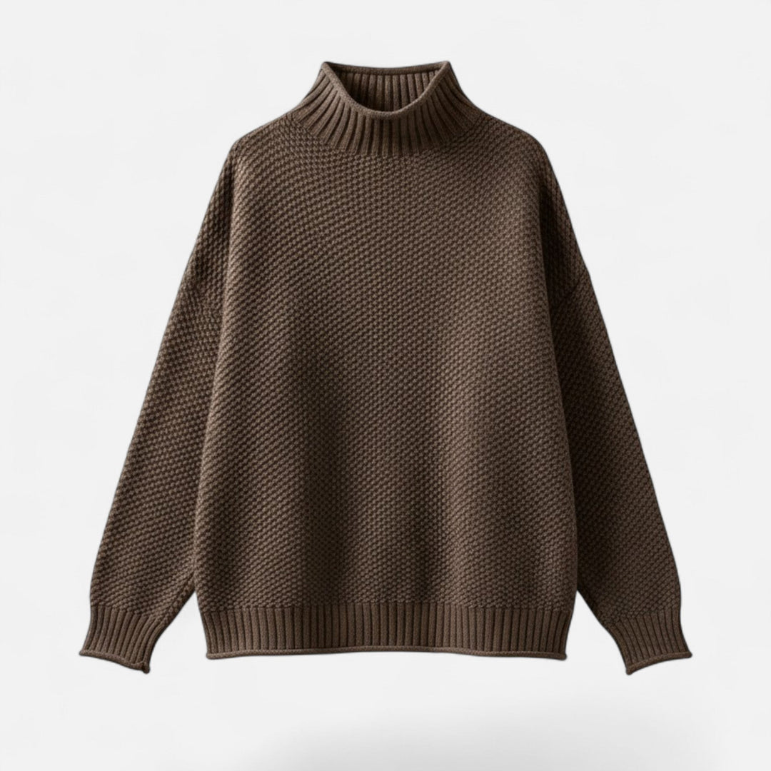 Valmonti | Dam Plus-Storlek Mock-Neck Tröja – Löst Stickad Tröja