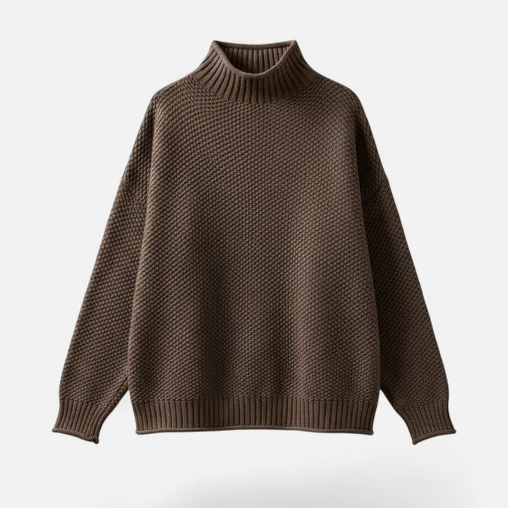 Valmonti | Dam Plus-Storlek Mock-Neck Tröja – Löst Stickad Tröja