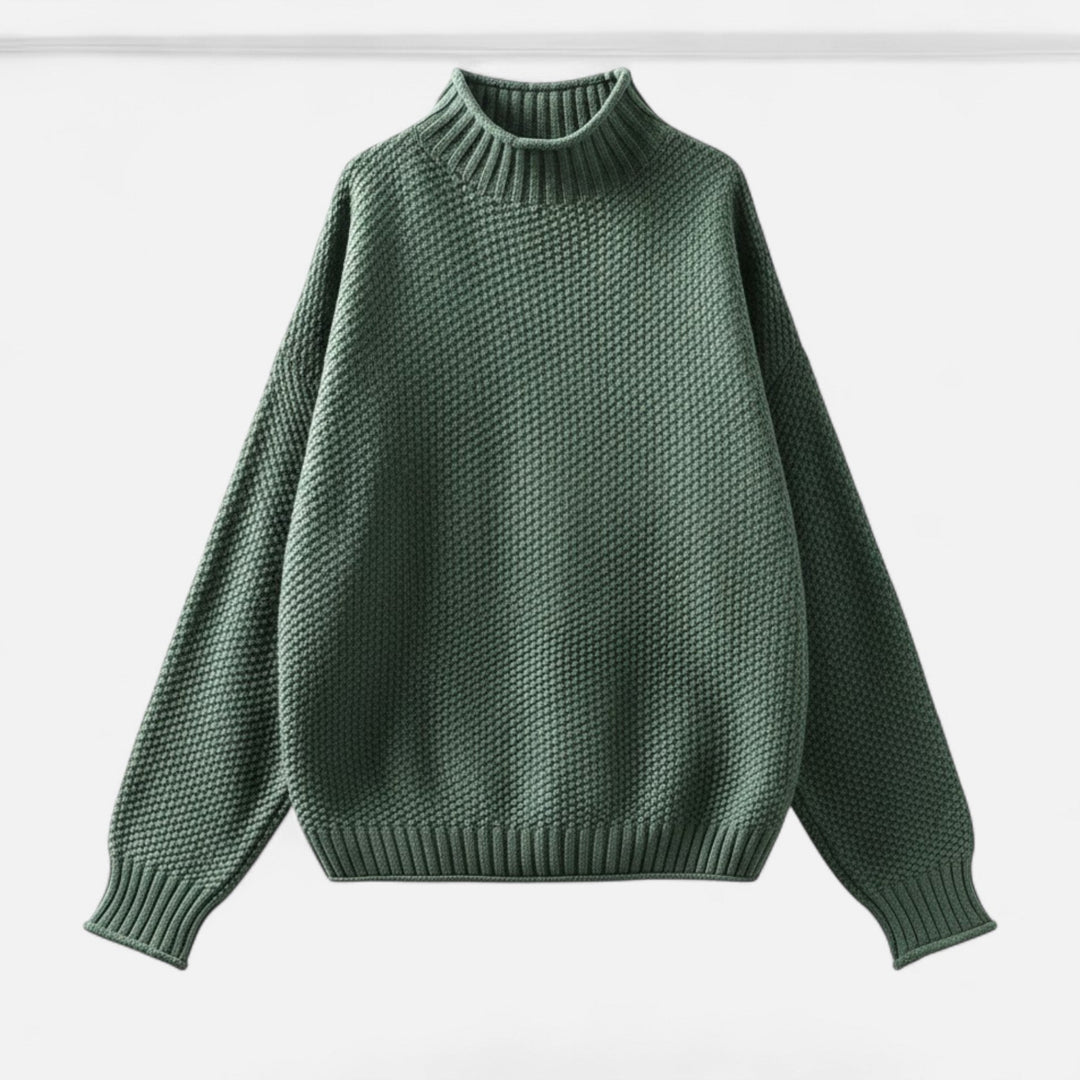 Valmonti | Dam Plus-Storlek Mock-Neck Tröja – Löst Stickad Tröja