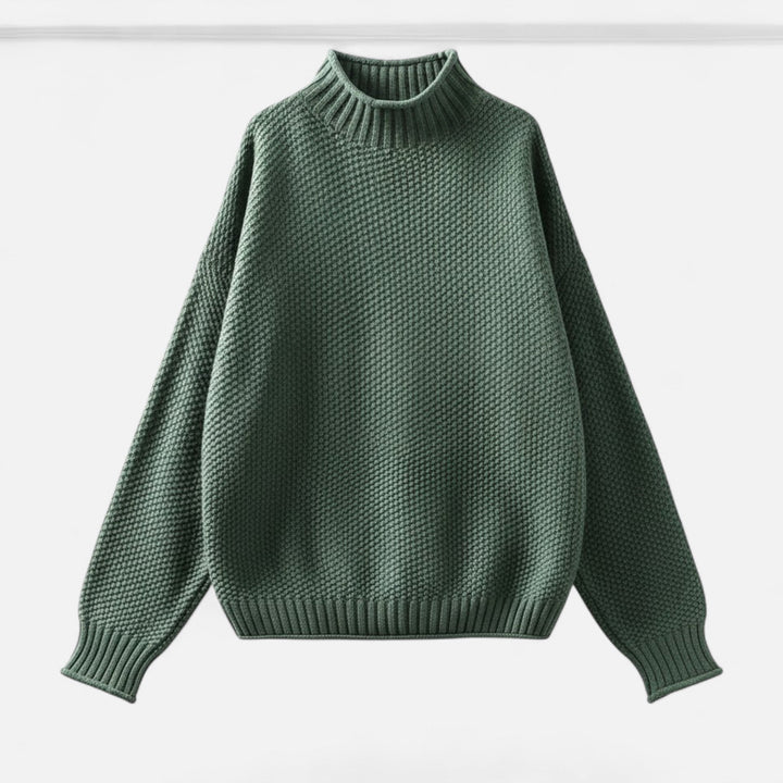 Valmonti | Dam Plus-Storlek Mock-Neck Tröja – Löst Stickad Tröja